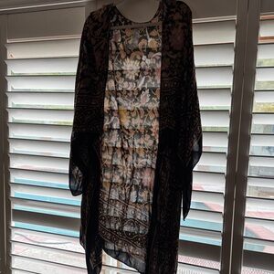 Free People Black and Gold Sheer Kimono